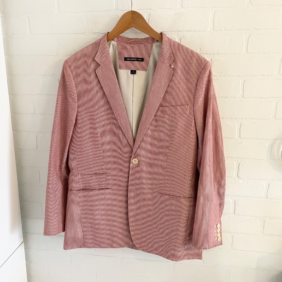 John Varvatos Men’s Blazer Pinstripe Cream Red Linen Cotton Designer Luxe Sz 38 - Picture 12 of 15